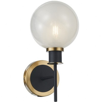 Black and Brushed Brass Dimmable Sconce with Glossy White Glass Shade