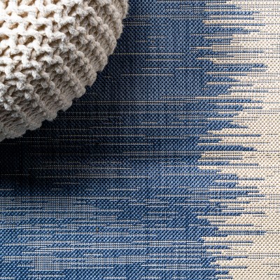 Tavira Blue and Beige Striped Synthetic Runner Rug