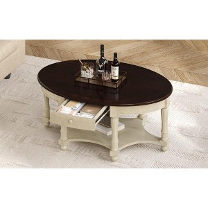 Vynxaria Vintage Oval Coffee Table - Antique Design with Drawer & Storage Shelf for Living Room - 1 of 4