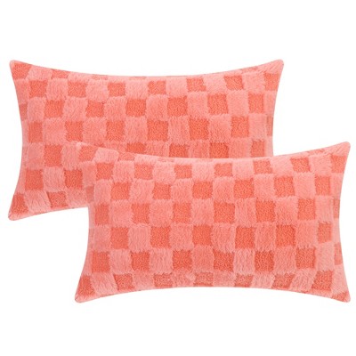 Unique Bargains Decorative Faux Fur Soft Cozy Plush Plaid Decorative Throw Pillow Covers 2 Pcs