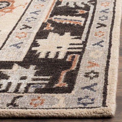 Hand-Knotted Beige and Charcoal Wool Area Rug, 4' x 6'