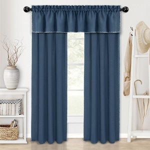 Kate Aurora Complete Coastal Hamptons Living Rod Pocket Textured Semi Sheer 3 Piece Window Curtain & Valance Set - 1 of 3