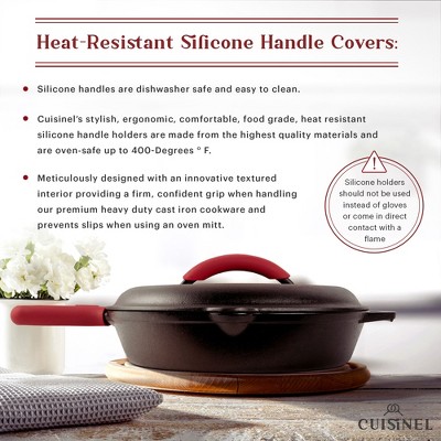 12-Inch Black Cast Iron Skillet with Red Silicone Handle