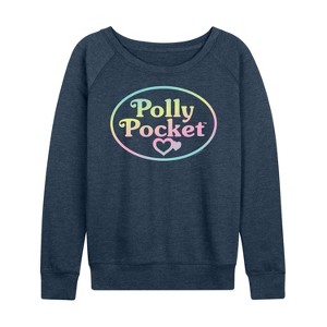 Women's - Polly Pocket - Polly Pocket Ombre Logo Lightweight French Terry Wide Neck Long Sleeve Shirt - 1 of 4