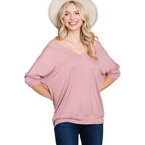 Slickblue Women's Rib Modal Dolman Sleeve Top with 3/4 Sleeves - Soft Stretch Fit in Mauve/Lavender/Charcoal, Size S-L - 1 of 4