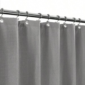 Short Shower Curtain Fabric with 66 inch Length, Waffle Weave, Hotel Luxury Spa, 230 GSM Heavy Duty, Water Repellent - 1 of 4