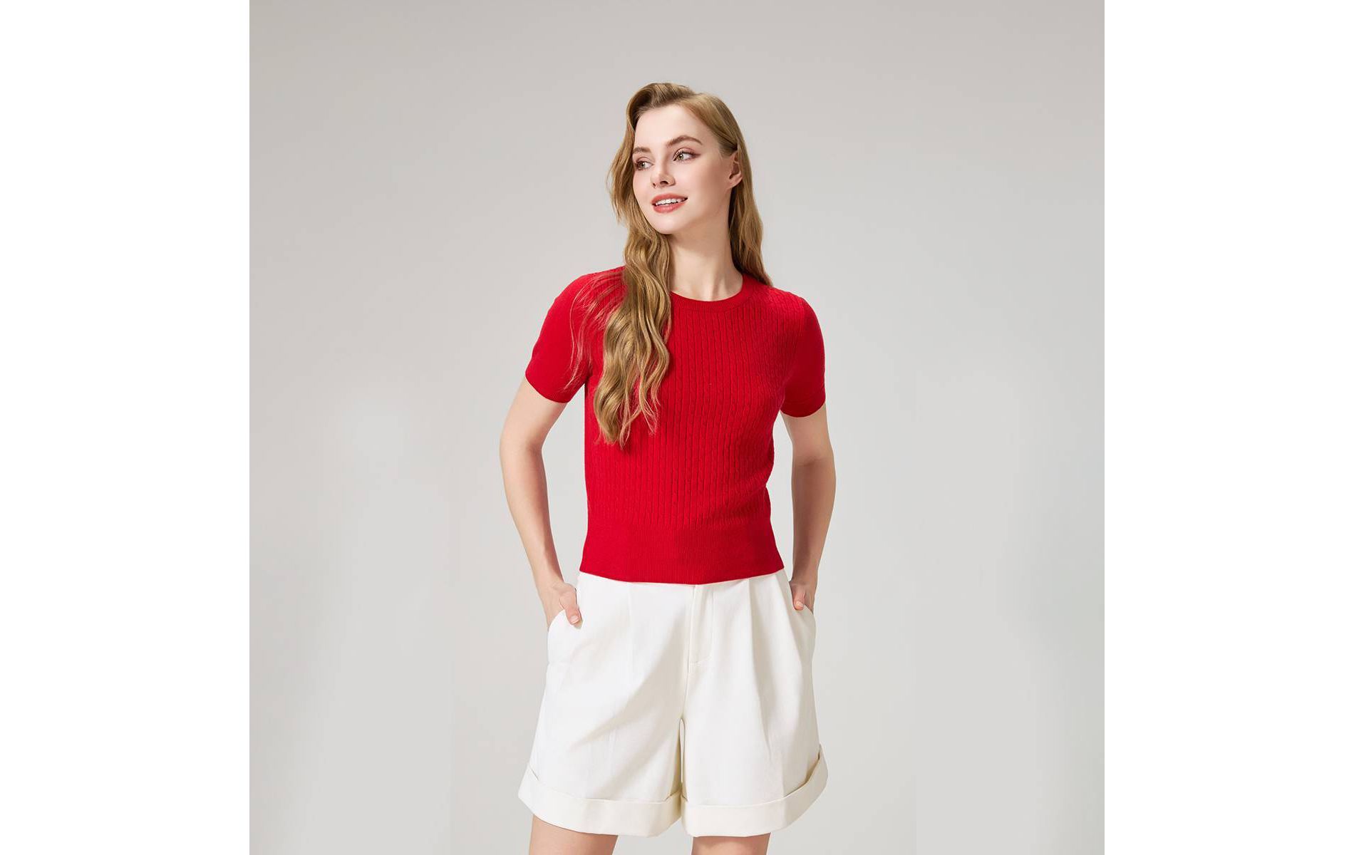 Women's Short Sleeve Cable Crewneck Sweater - A New Day™