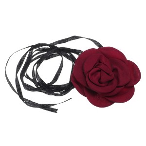 Unique Bargains Pearl Satin Rose Tie Choker Necklace 1 Pc - 1 of 4