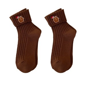 Anna-Kaci 2-Pack Women's Crew Socks with Cute Christmas Cartoon Embroidered Details - 1 of 3