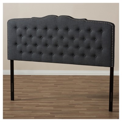 Dark Gray Tufted King Upholstered Headboard with Nailhead Trim