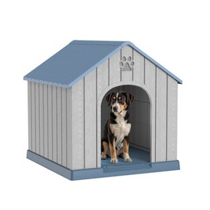Dolonm pointed roof doghouse, made of PP material, waterproof and UV-resistant, with 2 ventilation Windows - 1 of 4