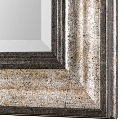 Transitional Rectangular Bronze and Silver Wood Mirror