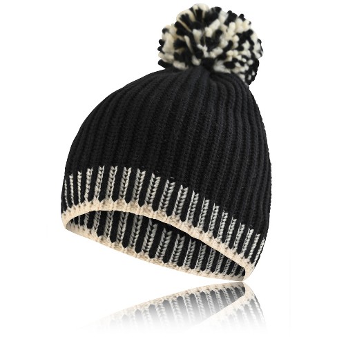 French Connection Beanie Hat For Winter Contrast Design With Pom Pom In  Black : Target