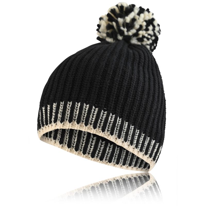 French Connection Beanie Hat for Winter Contrast Design with Pom Pom, 1 of 5