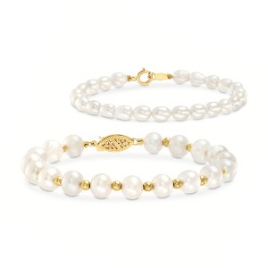 Ross-Simons Mom & Me 4-7mm Cultured Pearl Bracelet Set Of 2 in 14kt Yellow Gold - 1 of 4