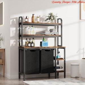 Bathroom Laundry Hamper With Shelves, 2 Section Sorter With Side Shelves, Basket W/ 2 Pull-Out Bags - 1 of 4