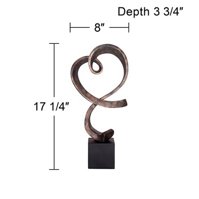 Elegant Swirling Heart 21" Resin Sculpture in Brushed Nickel