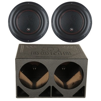 AudioPipe TXX-BDC4-12 Dual 4 Ohm 12 inch 2,200 Watt Car Speaker Subwoofer (2 Pack) & QPower QBOMB12TB Dual 12 Inch Triangle Ported Subwoofer Box