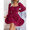 Womens Long Sleeve Dress Square Neck Smocked Dress Babydoll Dress Flowy Mini Dress Tie Back Dress Strappy Dress - 3 of 4