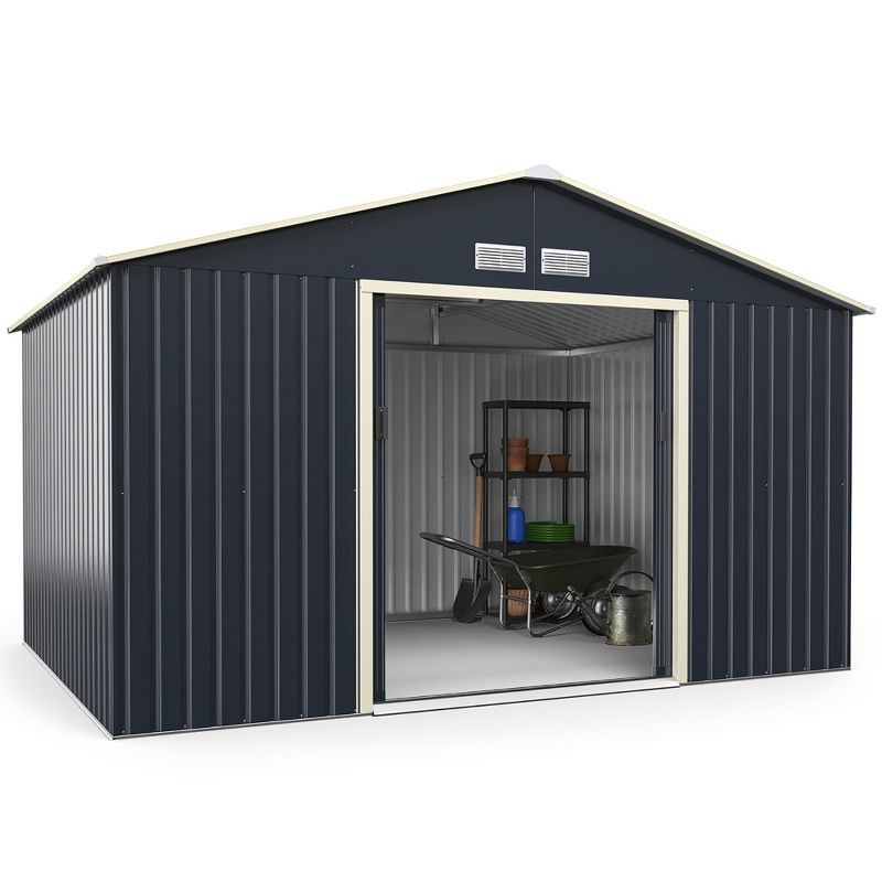 Costway Metal Storage Shed for Garden and Tools w/Sliding Double Lockable Doors, 2 of 10