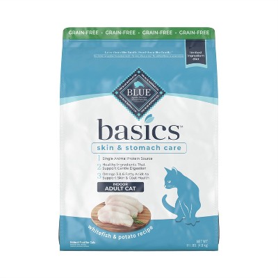 Blue Buffalo Basics Skin & Stomach Care Grain Free Natural Indoor with Fish & Potato Adult Dry Cat Food - 11lbs