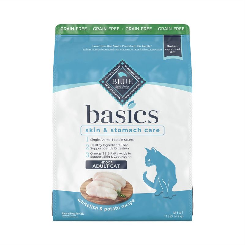 Blue Buffalo Basics Skin &#38; Stomach Care Grain Free Natural Indoor with Fish &#38; Potato Adult Dry Cat Food - 11lbs, 1 of 12