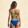 Women's Blue Colorblock Tiangle Whipstitch Trim Crisscross Back Detail Bikini Sets - Cupshe - 4 of 4