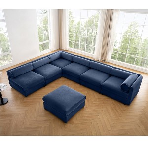 DOMETOUR Modern 6-Piece Modular Sectional Sofa with Storage Soft Blue Chenille Fabric  Contemporary Cylindrica Design for Living Room - 1 of 4