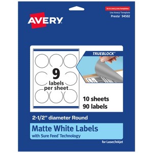 Avery TrueBlock Matte White Paper Labels,  2-1/2" diameter Round - 1 of 4