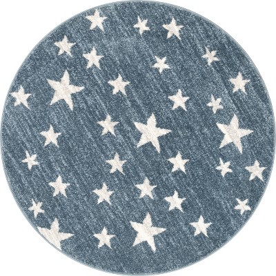 Well Woven Kosme Blue Geometric Star Kids Area Rug 4' Round (4' X 4 ...