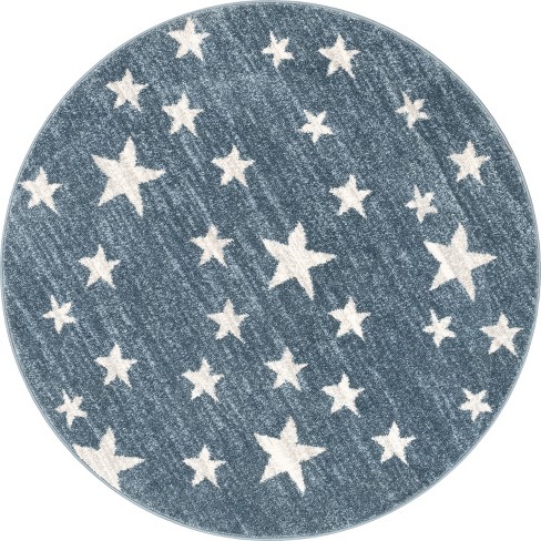 Well Woven Kosme Blue Geometric Star Kids Area Rug 4' Round (4' X 4 ...