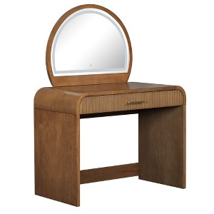 Okak Makeup Vanity Table with Large Mirror and Touch Screen, Vanity Desk with Large Drawer and Arched Corner, Dressing Table for Bedroom - 1 of 4