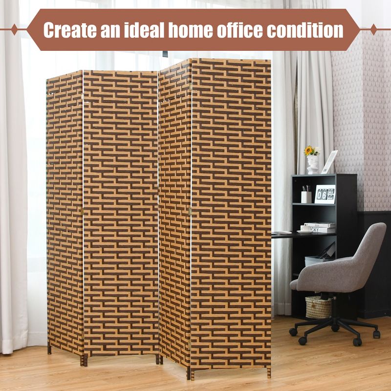 Costway 4 Panel  Fiber Privacy Partition Screen Folding Room Divider Weave  6FT Tall, 5 of 11