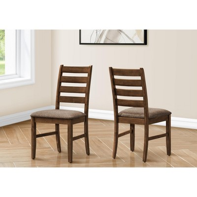 Dining Chair, 38" Height, Dining Room, Kitchen, Set Of 2, Side, Upholstered, Brown Fabric, Antique Cherry, Transitional
