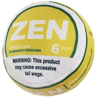 Nestpark Zen Pupper Deckies Parody Dog Toy - Plush Squeaky and Crinkle Funny Dog Toy (Citrus Lick)