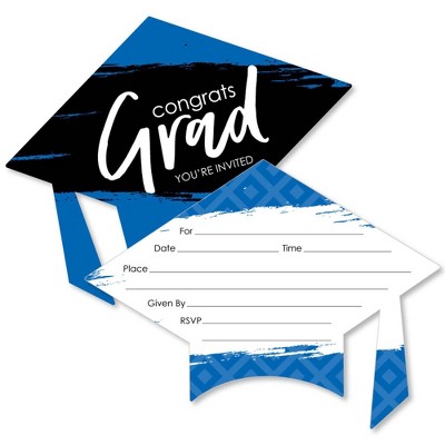 Big Dot of Happiness Blue Grad - Best is Yet to Come - Shaped Fill-in Invitations - Royal Blue Grad Party Invitation Cards with Envelopes - Set of 12