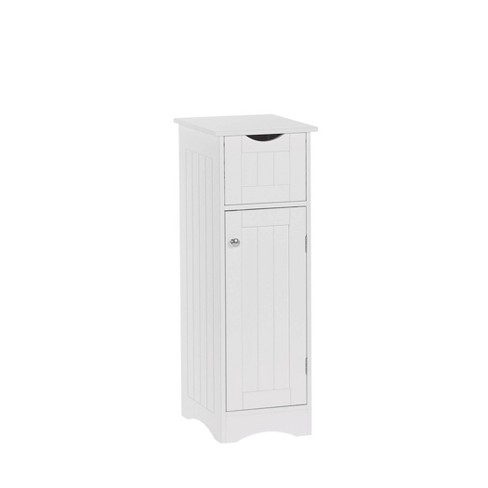 Slim Bathroom Storage Cabinet on Wheels with Drawers & Slide-Out Shelf,  White