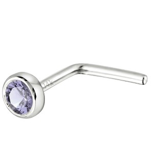 Jewelry Avalanche 22G 14K Gold Bezel-set Tanzanite L-shape Nose Stud - 1 of 3