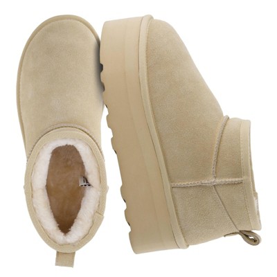 CUSHIONAIRE Hippy Women’s Platform Ankle Boots – Genuine Suede, Faux Fur Lining, Cozy Winter Slip-On Design, Comfortable Footwear
