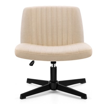 KERDOM Criss Cross Office Desk Chair, Comfy Cross Legged Modern Makeup Vanity Chair No Wheels,Beige