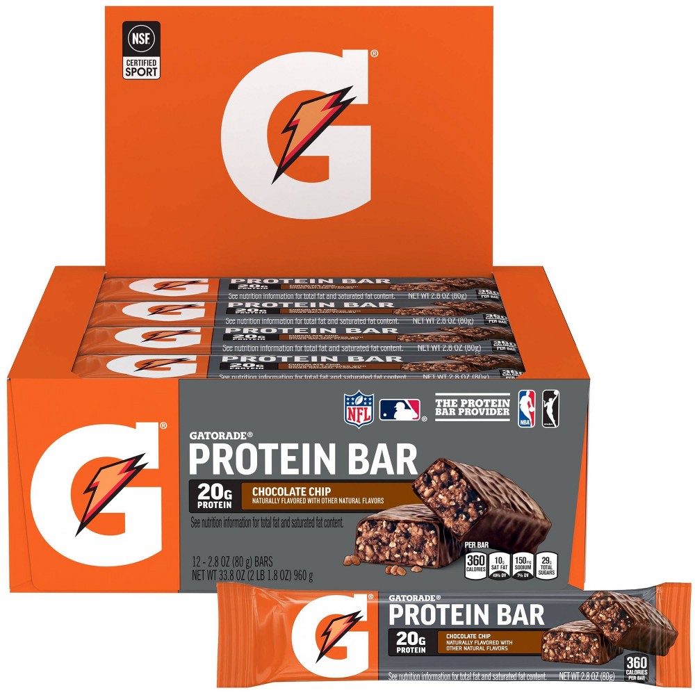 UPC 052000104325 product image for Gatorade Chocolate Chip Protein Bar with 20g Protein - 2.8 oz: Muscle Growth, Sp | upcitemdb.com