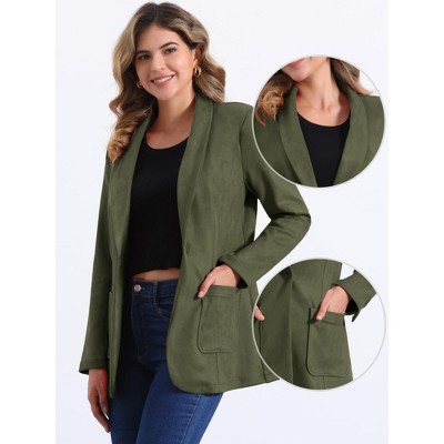 INSPIRE CHIC Women's Lapel Collar One-Button Long-Sleeve Blazer Army Green X-Large — фото 2