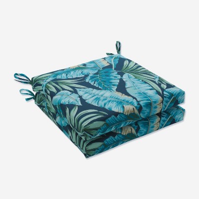 Set of 2 Outdoor/Indoor 20" x 20" Squared Corners Seat Cushions Tortola Midnight Blue - Pillow Perfect