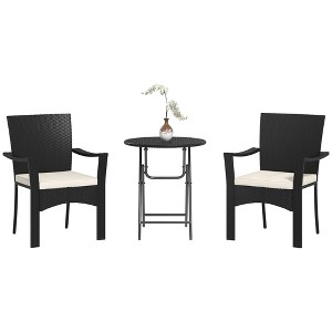 Outsunny 3 Pieces Patio Bistro Set with Cushions, PE Wicker Outdoor Furniture Set, for Porch, Backyard, Garden, White - 1 of 4