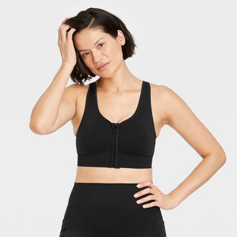 Women's Medium Support Seamless Zip-Front Sports Bra - All In Motion™ Black  3X