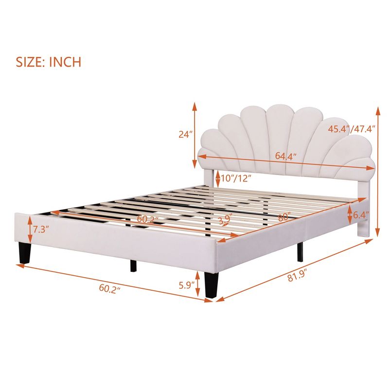 Upholstered Wood Platform Bed with Flower Pattern Velvet Headboard-ModernLuxe, 4 of 13