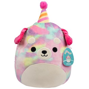 Squishmallows Original 12-Inch Delenne Rainbow Tie-Dye Dog with Party Hat - Official Jazwares Plush - Gift for Kids, Girls & Boys - 1 of 3