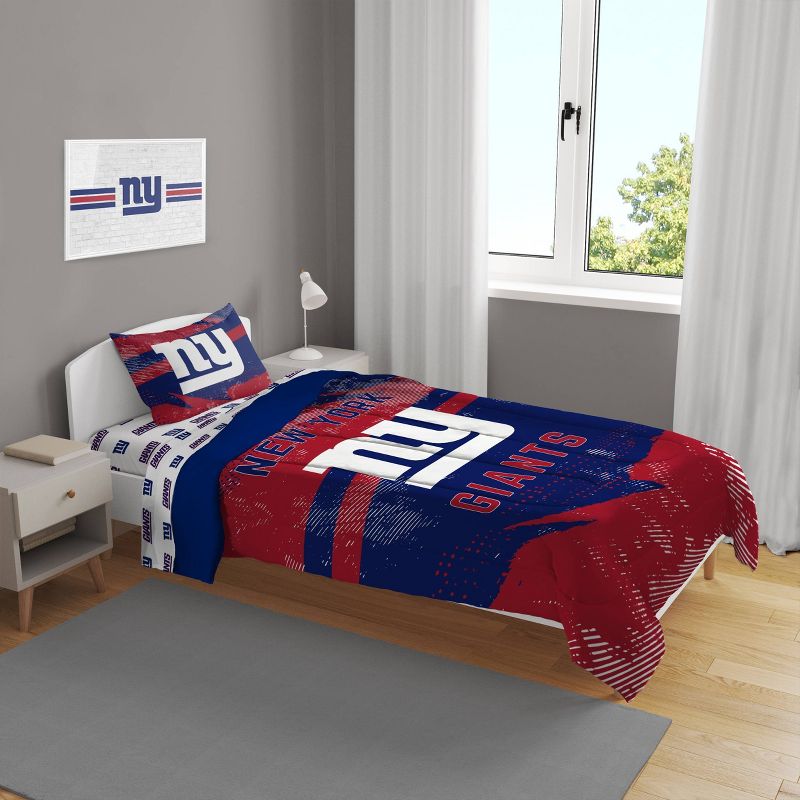 NFL New York Giants Slanted Stripe Twin Bed in a Bag Set - 4pc, 1 of 4