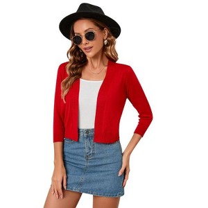 Coolmee Women's 3/4 Sleeve Cropped Cardigan Knit Sweaters Lightweight Open Front Shrug Bolero - 1 of 4