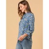 Allegra K Women's Ruffle Collar 3/4 Sleeve Tie Neck Chiffon Floral Blouse - 4 of 4